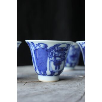 倣 青木木米/聾米 九谷 幡山造 染付 賢人図 煎茶器揃 急須 茶碗 5客 湯冷　P379 