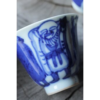 倣 青木木米/聾米 九谷 幡山造 染付 賢人図 煎茶器揃 急須 茶碗 5客 湯冷　P379 