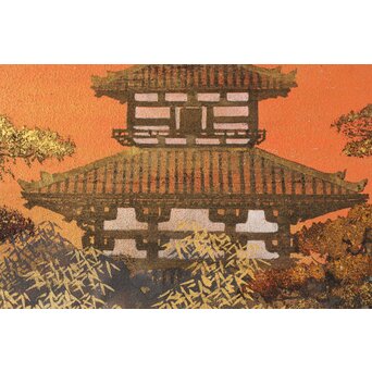 平川敏夫【薬師塔韻】日本画15号 共シール 額装　Z377 