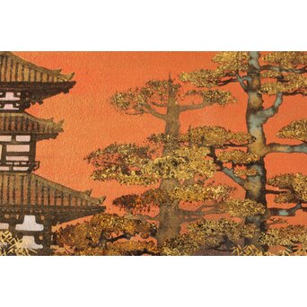 平川敏夫【薬師塔韻】日本画15号 共シール 額装　Z377 