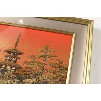 平川敏夫【薬師塔韻】日本画15号 共シール 額装　Z377 