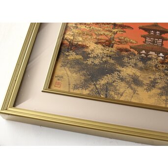 平川敏夫【薬師塔韻】日本画15号 共シール 額装　Z377 