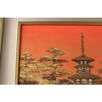 平川敏夫【薬師塔韻】日本画15号 共シール 額装　Z377 