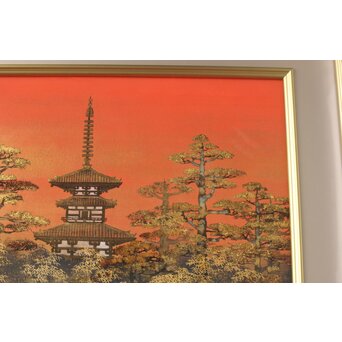 平川敏夫【薬師塔韻】日本画15号 共シール 額装　Z377 