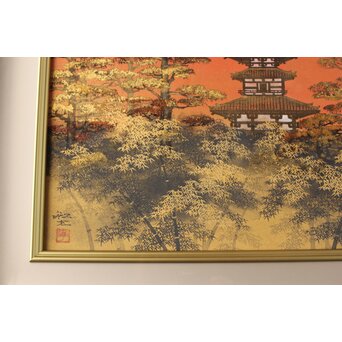 平川敏夫【薬師塔韻】日本画15号 共シール 額装　Z377 