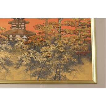 平川敏夫【薬師塔韻】日本画15号 共シール 額装　Z377 