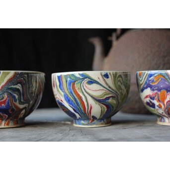 京焼か 墨流 煎茶碗五客　P381 