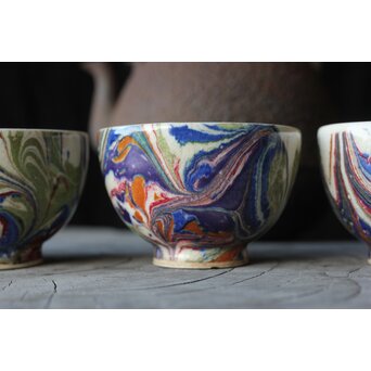 京焼か 墨流 煎茶碗五客　P381 