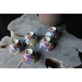 京焼か 墨流 煎茶碗五客　P381 