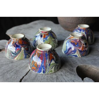 京焼か 墨流 煎茶碗五客　P381 