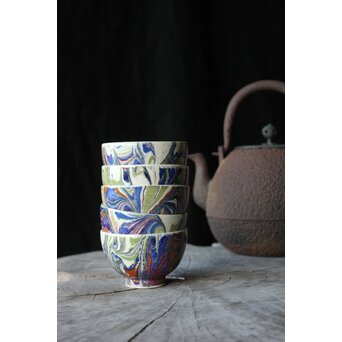 京焼か 墨流 煎茶碗五客　P381 