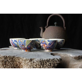 京焼か 墨流 煎茶碗五客　P381 