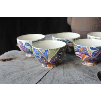 京焼か 墨流 煎茶碗五客　P381 