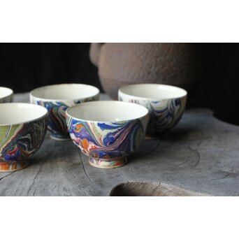 京焼か 墨流 煎茶碗五客　P381 