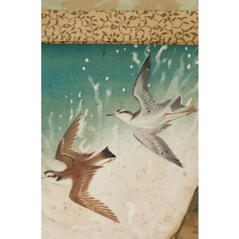 笠松紫浪【波】肉筆 絹本 掛軸　Z378 