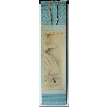 倣 狩野融川 狩野探信守道 合作【瀧鯉図】双幅掛軸　Z381 