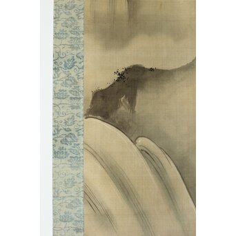 倣 狩野融川 狩野探信守道 合作【瀧鯉図】双幅掛軸　Z381 