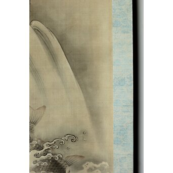 倣 狩野融川 狩野探信守道 合作【瀧鯉図】双幅掛軸　Z381 