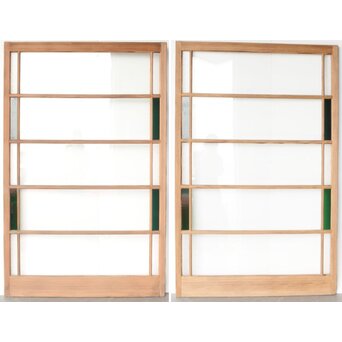 幅広 緑色ガラス戸 2枚1組　GD0153