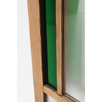 幅広 緑色ガラス戸 2枚1組　GD0153 