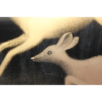 三谷吾一【鹿】沈金 漆額 額装　Q320 