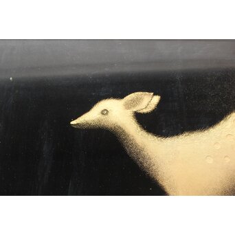 三谷吾一【鹿】沈金 漆額 額装　Q320 