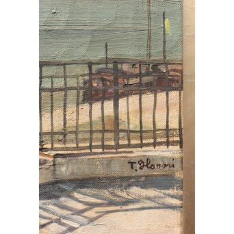 服部保【風景巴里】油彩 額装　Z382 