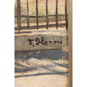 服部保【風景巴里】油彩 額装　Z382 