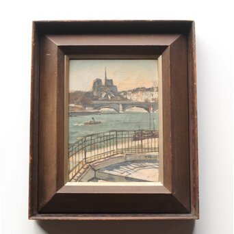 服部保【風景巴里】油彩 額装　Z382
