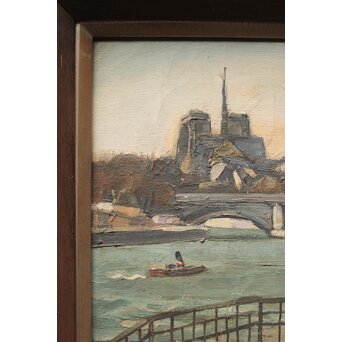 服部保【風景巴里】油彩 額装　Z382 