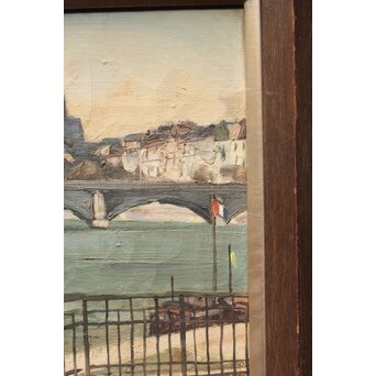 服部保【風景巴里】油彩 額装　Z382 