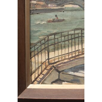 服部保【風景巴里】油彩 額装　Z382 