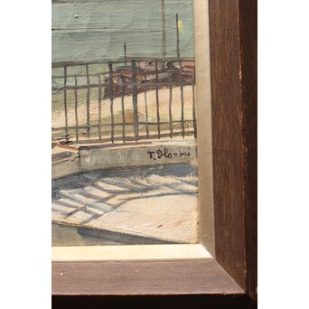 服部保【風景巴里】油彩 額装　Z382 