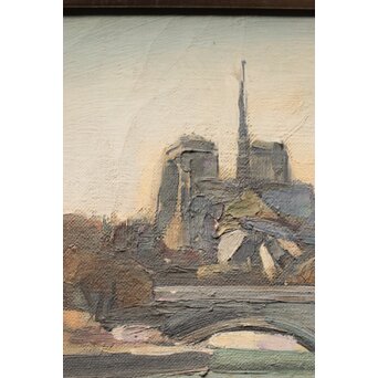 服部保【風景巴里】油彩 額装　Z382 