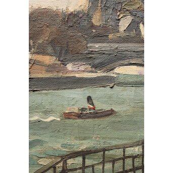 服部保【風景巴里】油彩 額装　Z382 