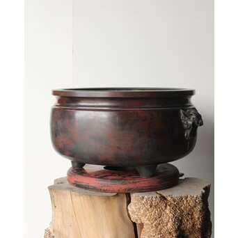 本間琢斎銘 斑柴銅 獅子耳 大瓶掛　M347 