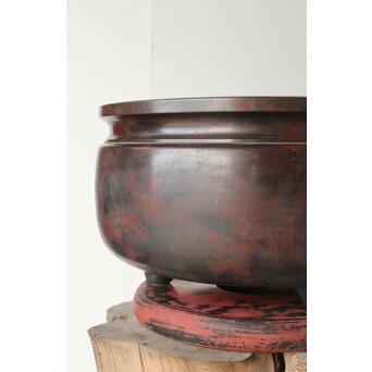 本間琢斎銘 斑柴銅 獅子耳 大瓶掛　M347 