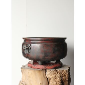 本間琢斎銘 斑柴銅 獅子耳 大瓶掛　M347