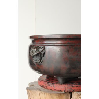 本間琢斎銘 斑柴銅 獅子耳 大瓶掛　M347 