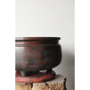 本間琢斎銘 斑柴銅 獅子耳 大瓶掛　M347 