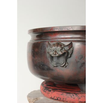 本間琢斎銘 斑柴銅 獅子耳 大瓶掛　M347 