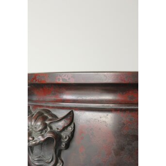 本間琢斎銘 斑柴銅 獅子耳 大瓶掛　M347 