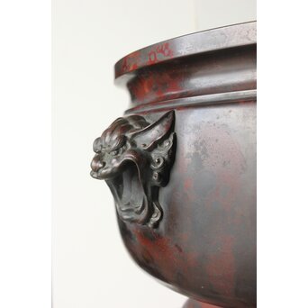 本間琢斎銘 斑柴銅 獅子耳 大瓶掛　M347 