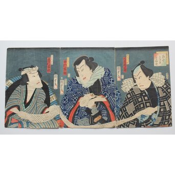 歌川国貞 役者絵木版画 三幅対　Z383