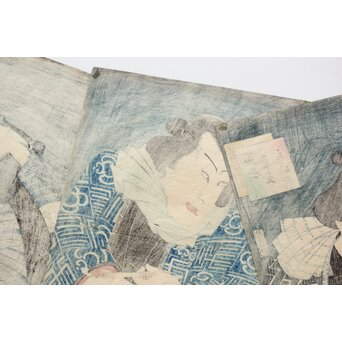 歌川国貞 役者絵木版画 三幅対　Z383 