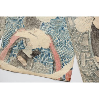 歌川国貞 役者絵木版画 三幅対　Z383 