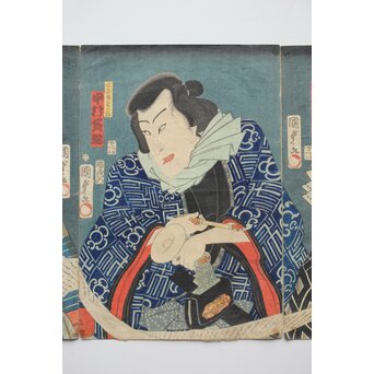 歌川国貞 役者絵木版画 三幅対　Z383 