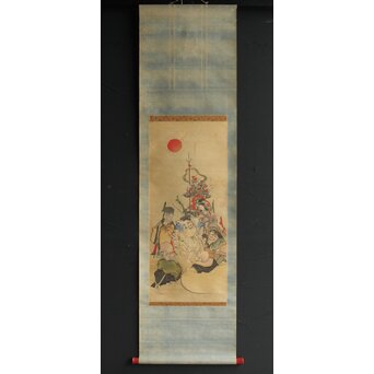 七福神 絹本掛軸 肉筆画　Z384