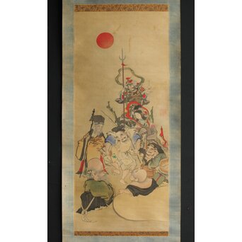 七福神 絹本掛軸 肉筆画　Z384 