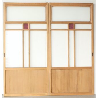 紫色ガラスの白木建具 2枚1組　GD0157Y